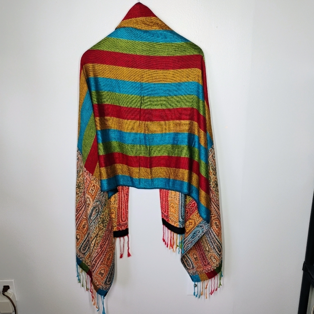 Pashmina Style Boho Paisley Rainbow Stripe Fringe Scarf Shawl Cover Up One Size‎ - Picture 5 of 13